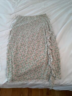 Floral Ruffle Midi Skirt in Mint Green